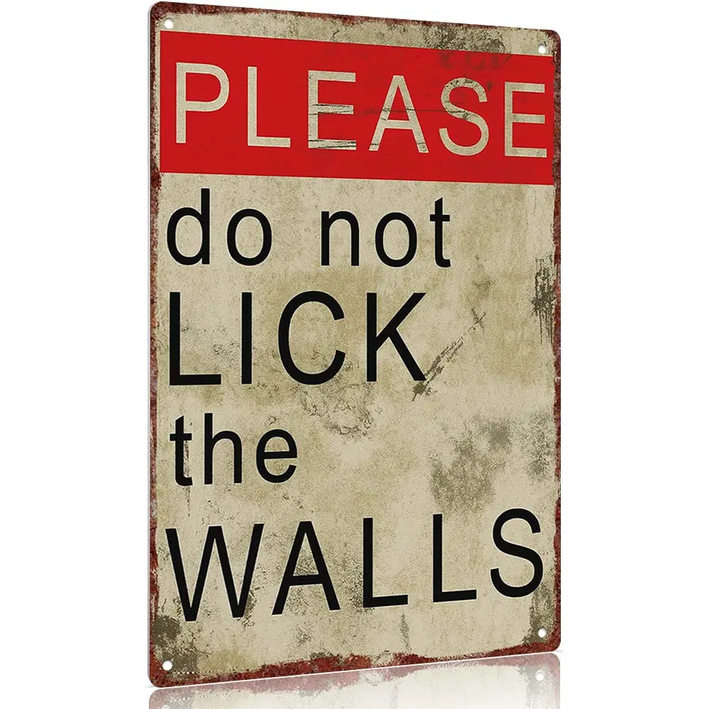 Vintage Humorous "Please Do Not Lick the Walls" Aluminum Sign, 12x8in Rectangular Decorative Plaque, Home & Office Wall Decor Gift-Worthy Home Supplies Signage