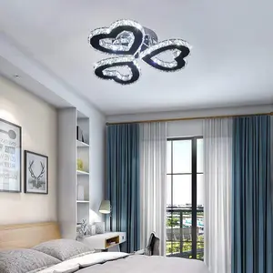 3 Heart Modern Nordic LED Ceiling Light K9 Crystal Flush Mount Chandelier for Bedroom Living Room Kitche QH-MC043