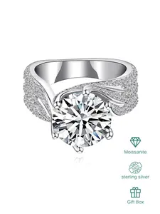 925 Sterling Silver Moissanite Engagement Ring, 5 Carat Luxury Synthetic Stone, Women's Casual All-Season Jewelry, Gift Box Included