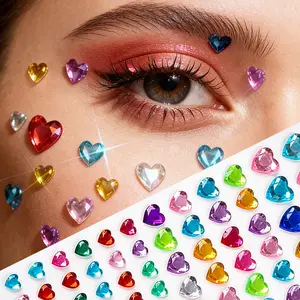 Colorful Heart Diamond Stickers, Self-Adhesive 3D Crystal Gem Decals, Sparkly Rhinestones for DIY Crafts, Nails, Face, Hair Decor, Party Supplies, Macaron Colors