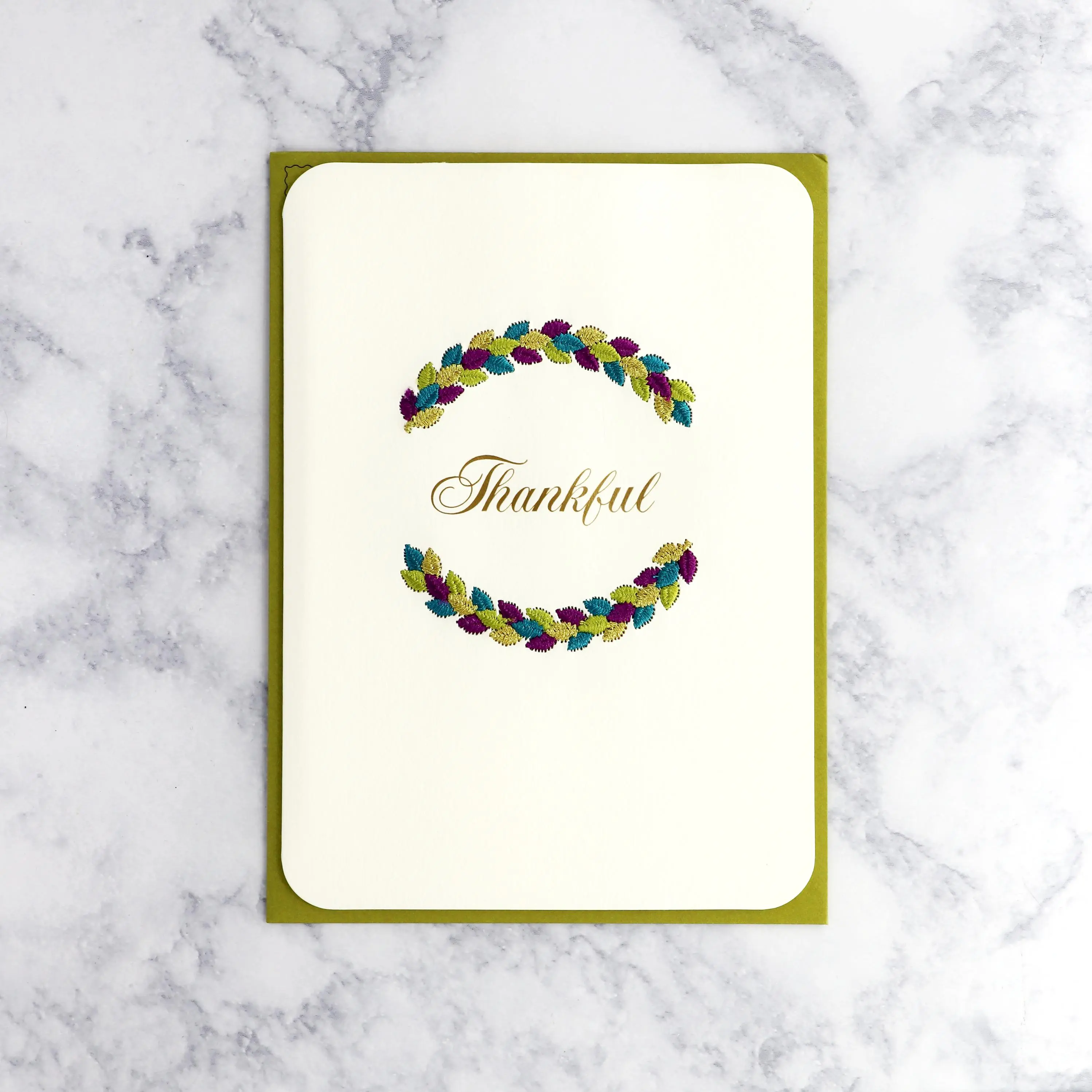 Embroidered Wreath Thanksgiving Card