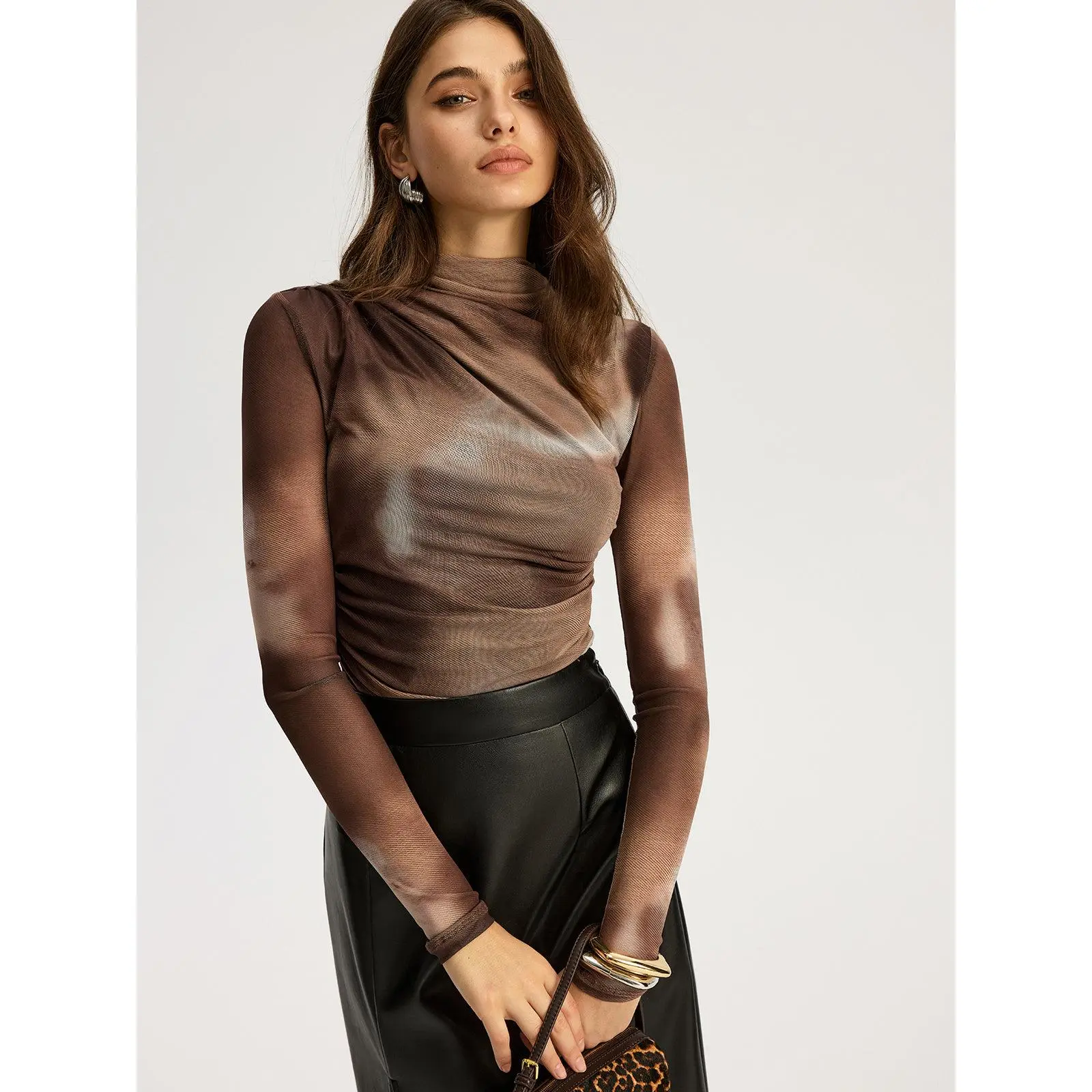 Gradient Print Ruched Long Sleeve Bodysuits