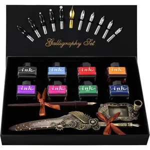Calligraphy Pens and Ink Set - Calligraphy Kits for Beginners,Quill Pen Includes Dip Pen,8*Colors Ink,11*Calligraphy Pen Nibs(Grey)