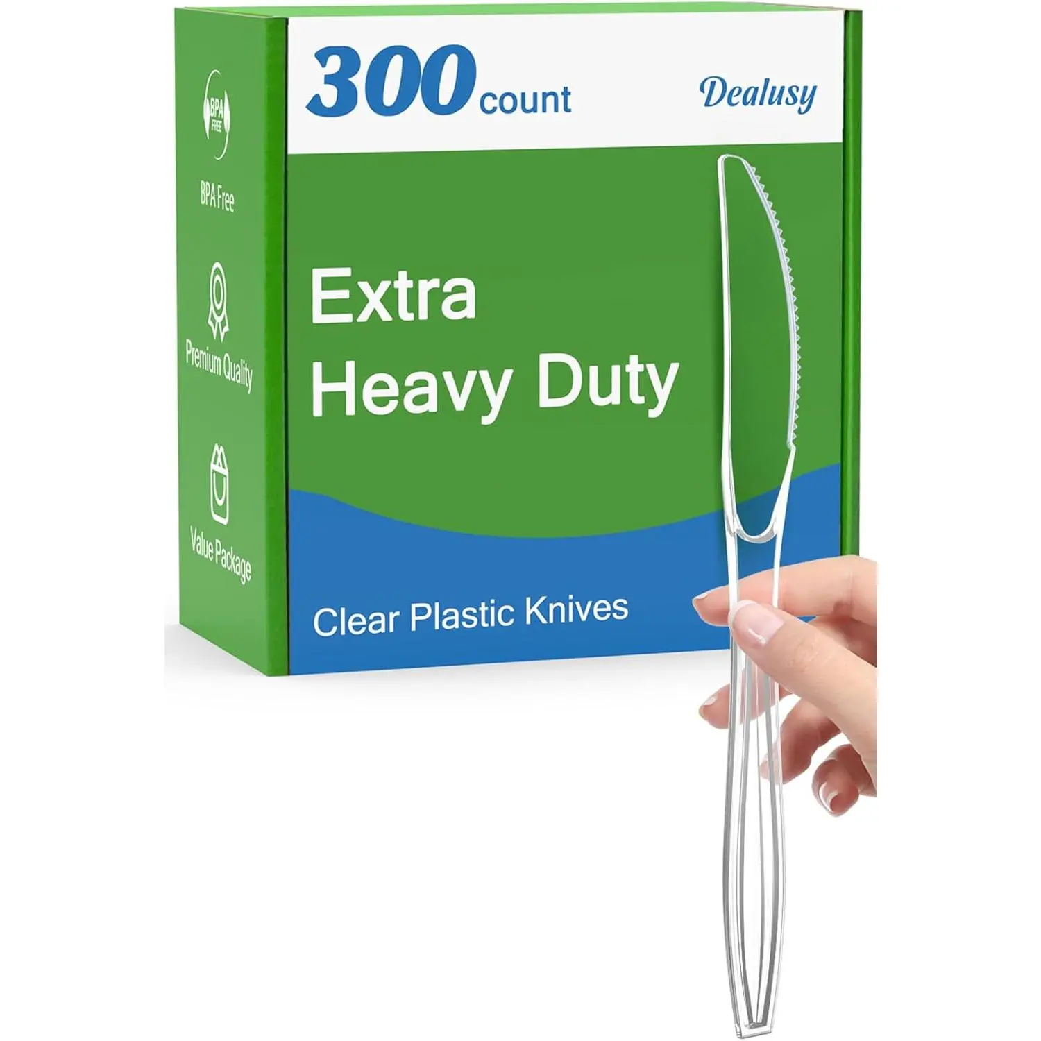 Dealusy 300 Count Extra Heavy Duty Clear Plastic Knives Disposable