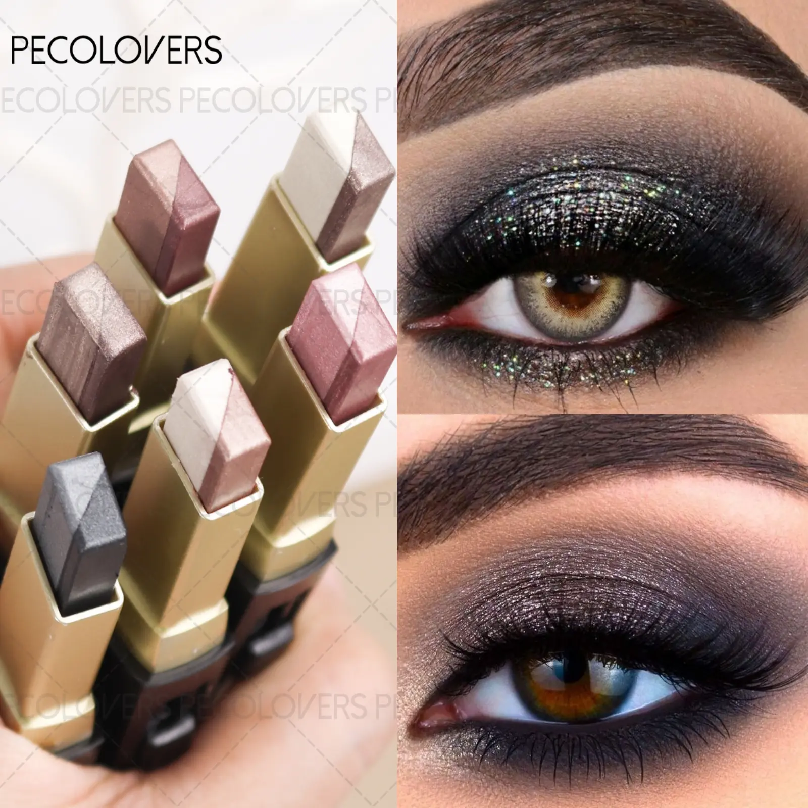 Glitter Highlight Shadow Stick Double Color Eyeshadow Stick Eye Makeup Product Waterproof Shimmer Metallic Eyeshadow Makeup Glitter Eyeshadows