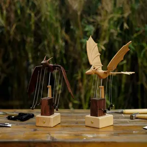 Handcrafted Wooden Dragon Automaton - Artisan Dragon in Natural Wood & Walnut Versions - Slow Craftsmanship for Everyday Life - 1.27x1.24x0.16 in - Perfect for Desks & Living Rooms
