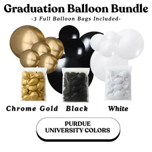Graduation Balloon Bundle - Purdue University Colors I Chrome Gold, Black, White
