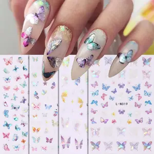 4 Pcs Shiny Butterfly Nail Art Stickers, 3D Cute Colorful DIY Spring Summer Self-Adhesive Nail Decals, Elegant Design Manicure Decorations