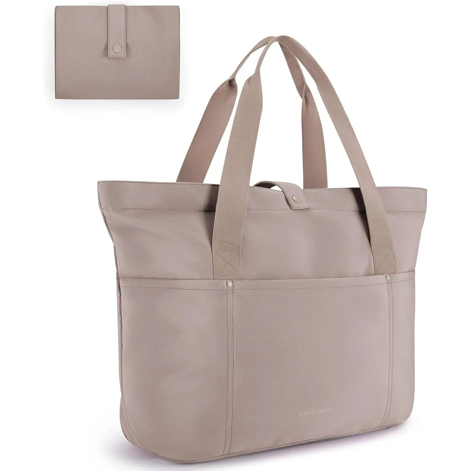 Tote Bag for Women, Foldable Tote Bag With Zipper Large Shoulder Bag Top Handle Handbag for Travel, Work, Grayish Brown