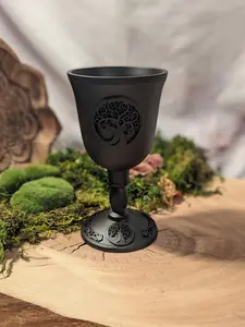 Tree of Life Cast Iron Goblet Altar Chalice Goddess Witch Magic Spell Ritual Handfasting Water Element Ceremonial Cup Vessel Mug