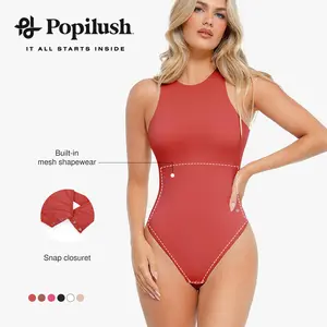 Popilush Body Suits for Women - Sleeveless Crew Neck Tank Top Tummy Control Shapewear Bodysuit - Going Out Tops Crewneck Womenswear-LIVE