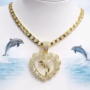 Cadena Cubana with Heart Dolphin Pendant 6mm x 23 inches High-Quality Laminated Necklace