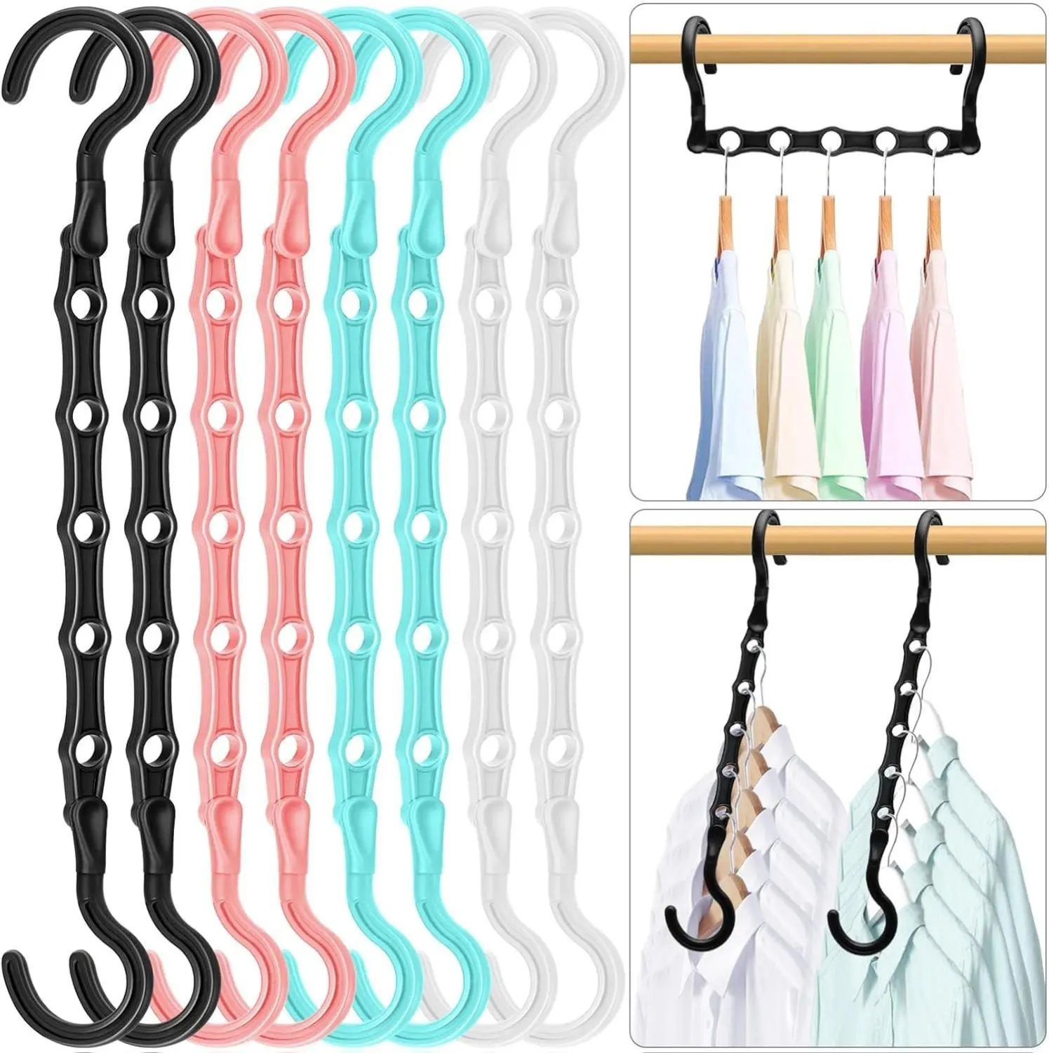 12 Pack Space Saving Hanger - Maximize Your Closet Space, Dorm Essentials for College Students, 6 Classic Colors, 5 Holes, Holds Up to 30 lbs, Smooth Edge Design, ABS Plastic, 9.25"Lx0.6"Wx3.74"H Hook Organiser