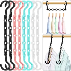 12 Pack Space Saving Hanger - Maximize Your Closet Space, Dorm Essentials for College Students, 6 Classic Colors, 5 Holes, Holds Up to 30 lbs, Smooth Edge Design, ABS Plastic, 9.25"Lx0.6"Wx3.74"H Hook Organiser