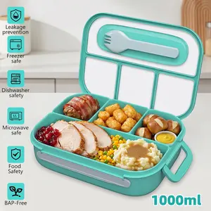 【Father's Day Special】3-in-1 Kids Bento Lunch Box, 1000ml BPA-Free Leakproof 4-Compartment Reusable Food Container with Spoon, Portable for School & Travel