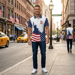 Men’s USA Pride Golf Shirt – Red White Blue Polo with Liberty Design