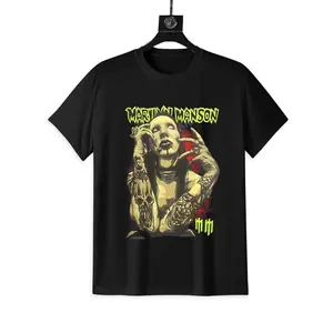 Marilyn Manson Graphic T-Shirt –  Vintage Rock Band Tee, Streetwear Punk Style Top, Comfortable Black Cotton Round-Neck T-shirt Fashion Menswear