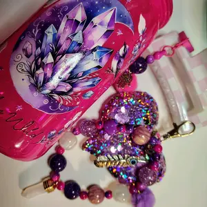 Wild Child 16 oz Plastic Beer Can Tumbler with Handmade Beaded Straw Charm Keychain Real Crystals Claw Clip Super Cute Gift Bundle
