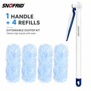 Snofrid Duster Kit with 4 Disposable Duster Refills | Extendable 3 Ft Handle with Stay-On Duster Hook | New & Improved Model | Traps 5X More Dust Than Feather Dusters | For Cleaning Dusting Furniture Blind Ceiling Fan, Vents and Hard to Reach Places