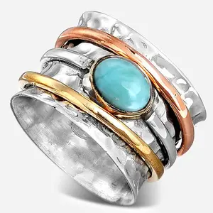 Sterling Silver Two Tone Spinner Larimar Ring