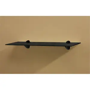 212 MAIN Black Sparkle Wall Shelves Kit, 7x36 in Glass Shelf with Black Pelicani Brackets, Commercial Office Furniture Decor