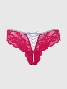 BELLA LACE UP FRONT LACE CROTCHLESS TANGA