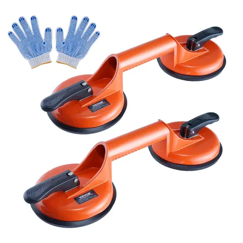 VEVOR Industrial Glass Suction Cup Lifter 2-Pack, Car Repair Tool with 4.7 in/119 mm Wide Grip Aluminum Alloy Handle, 330 lbs Load Capacity for Heavy Lifts, Strong Seal for Glass Granite Handling