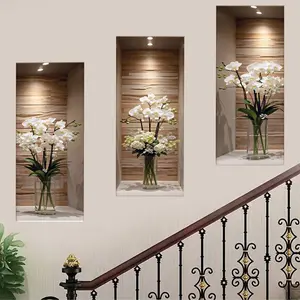 Elegant Orchid Fake Window Niche Decorative Stickers, Serene Home Decor, Realistic Plant Art, Living Room Bedroom Hallway Staircase Wallpaper, Removable Floral Wall Decals