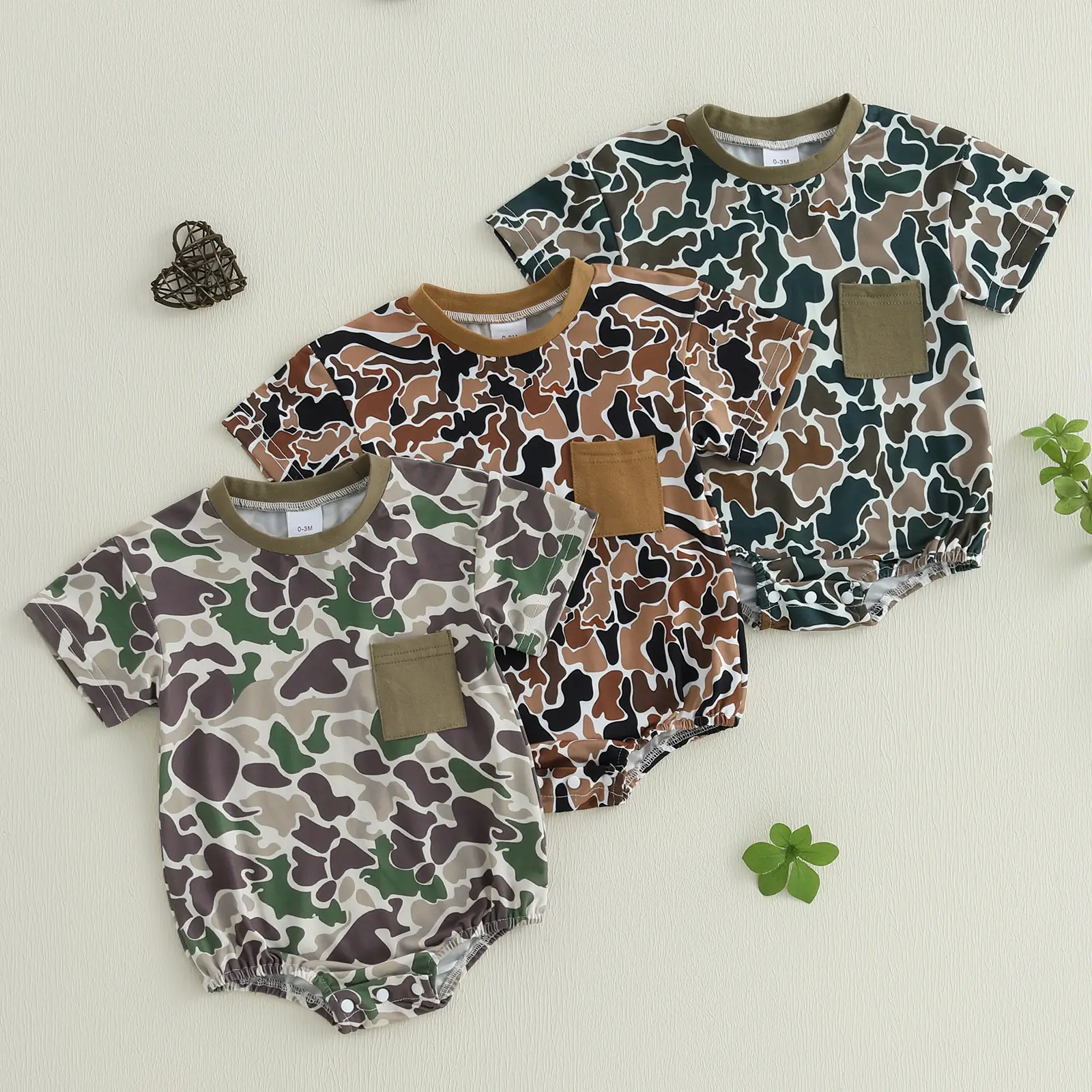 Newborn Baby Boy Girl Summer Romper Short Sleeve Camo Shirt Cute Bubble Bodysuit Camouflage Jumpsuit Infant Clothes
