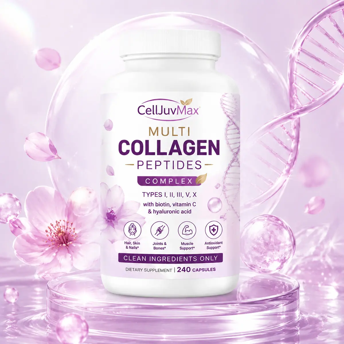 Multi Collagen Capsules for Women & Men, 240 Count | Types I, II, III, V, X | Hydrolyzed Peptides with Biotin, Hyaluronic Acid & Fat-Soluble Vitamin C Complex | Non-GMO, Filler-Free