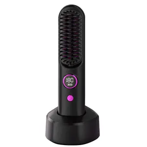 Enfun Cordless Hair Straightener Brush, 30s Fast Heating with Charing Base, Portable Straightener Brush for Travel, Lightweight Mini Rechargeable Straightening Comb