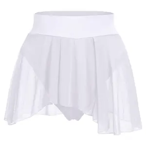 Ruffle Dance Shorts Mesh Tulle Elastic Waist Asymmetrical Hem Rave Booty Bottoms Active Dancewear For Women