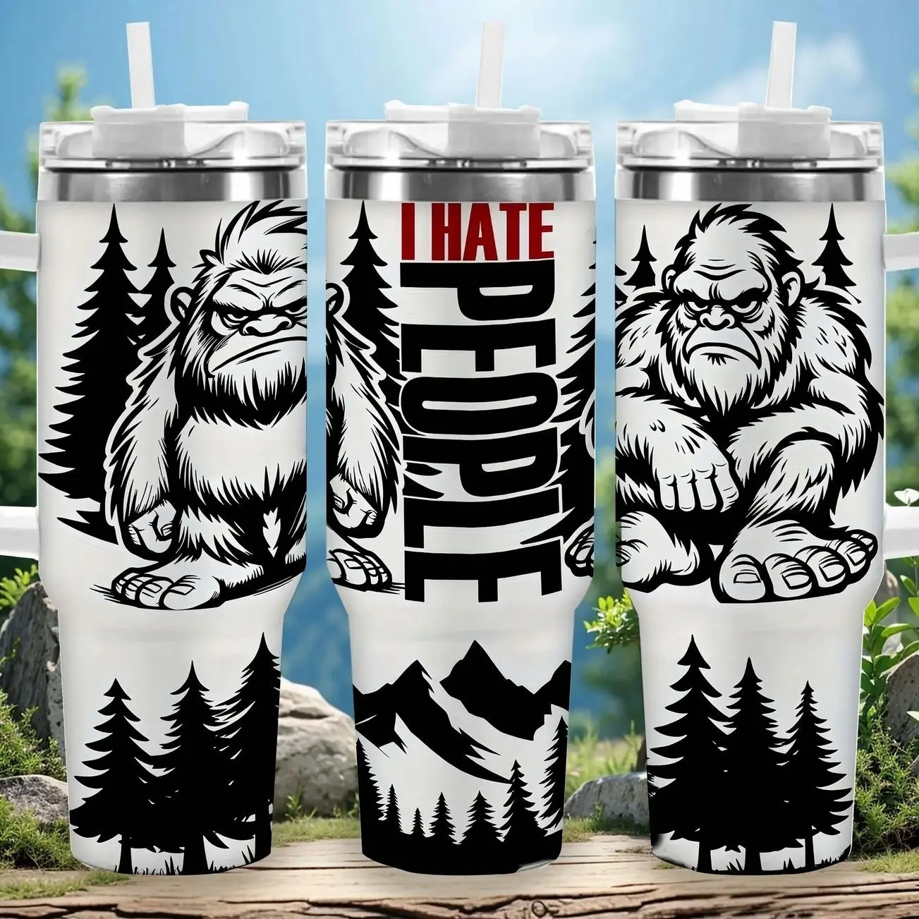 40oz/30oz/20oz Fierce Bigfoot Forest Tumbler with Lid, Insulated Travel Mug, Gift for Women Men, Ideal for Halloween, Independence Day, Memorial Birthday Gift, Coffee Cup