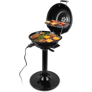 Electric Grill,  Electric Indoor/Outdoor Grill, 1600W Portable BBQ with Lid for Indoor & Outdoor Use, Adjustable Heat, Removable Stand Grill for Cookouts, BBQ Gatherings, Small Spaces
