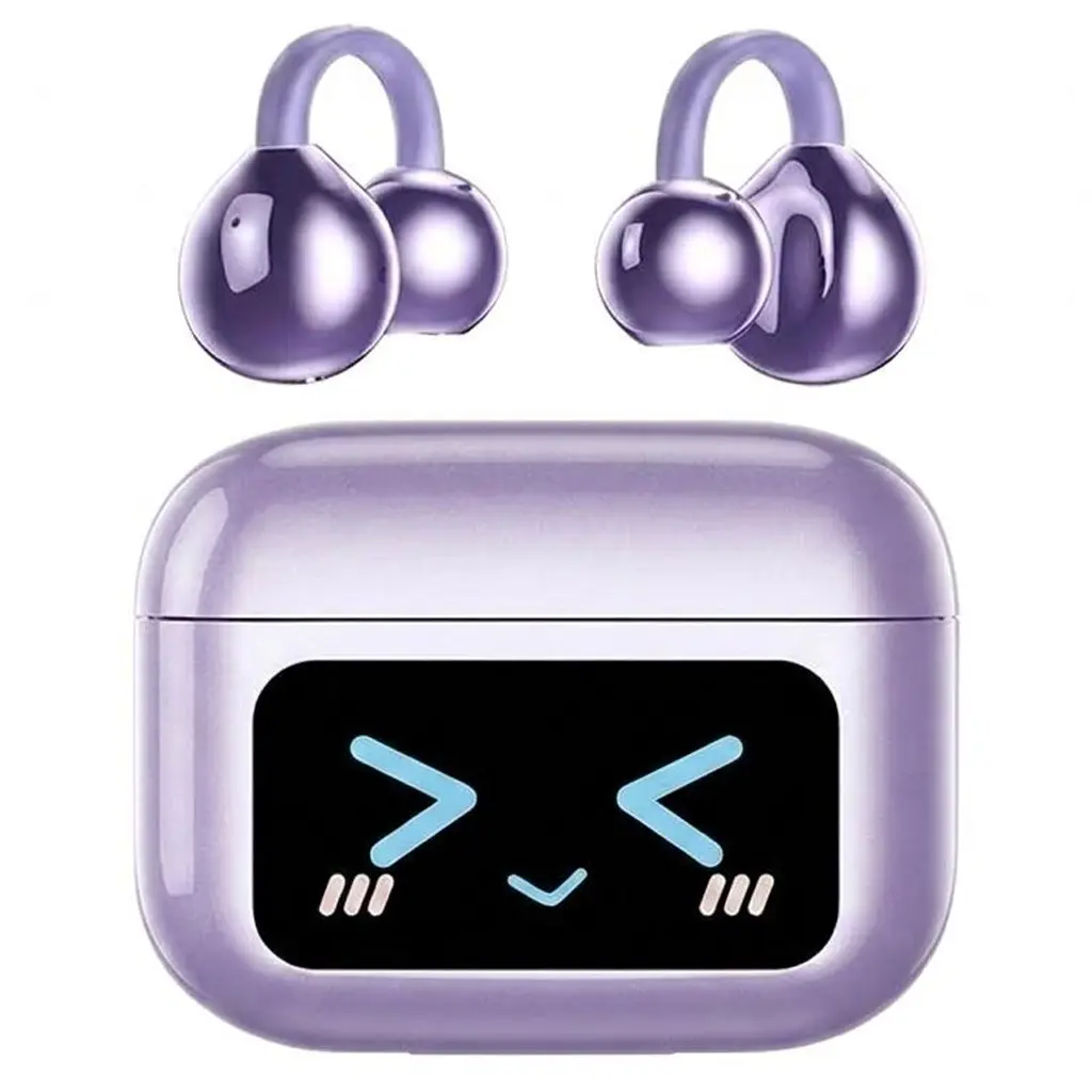 M100 Clip-On Ear Earbuds With Smart LCD Touchscreen, Bluetooth 6.0 Waterproof Wireless Earphones, Lightweight, Sweat-Resistant, Stylish Headphones for School, Compatible with Cellphones Android & iOS