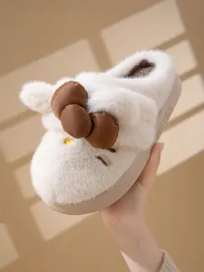 Women's Winter Cotton Casual Slippers with Cute Bow Design, Indoor Home Warm Shoes, Fashionable Two-Wear Style for Cold Weather