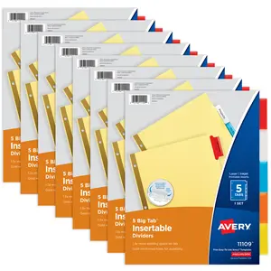 Avery Big Tab Insertable Dividers for 3 Ring Binder, 5-Tab Set, Buff Paper, Multicolor Tabs, 8 Sets (07829)