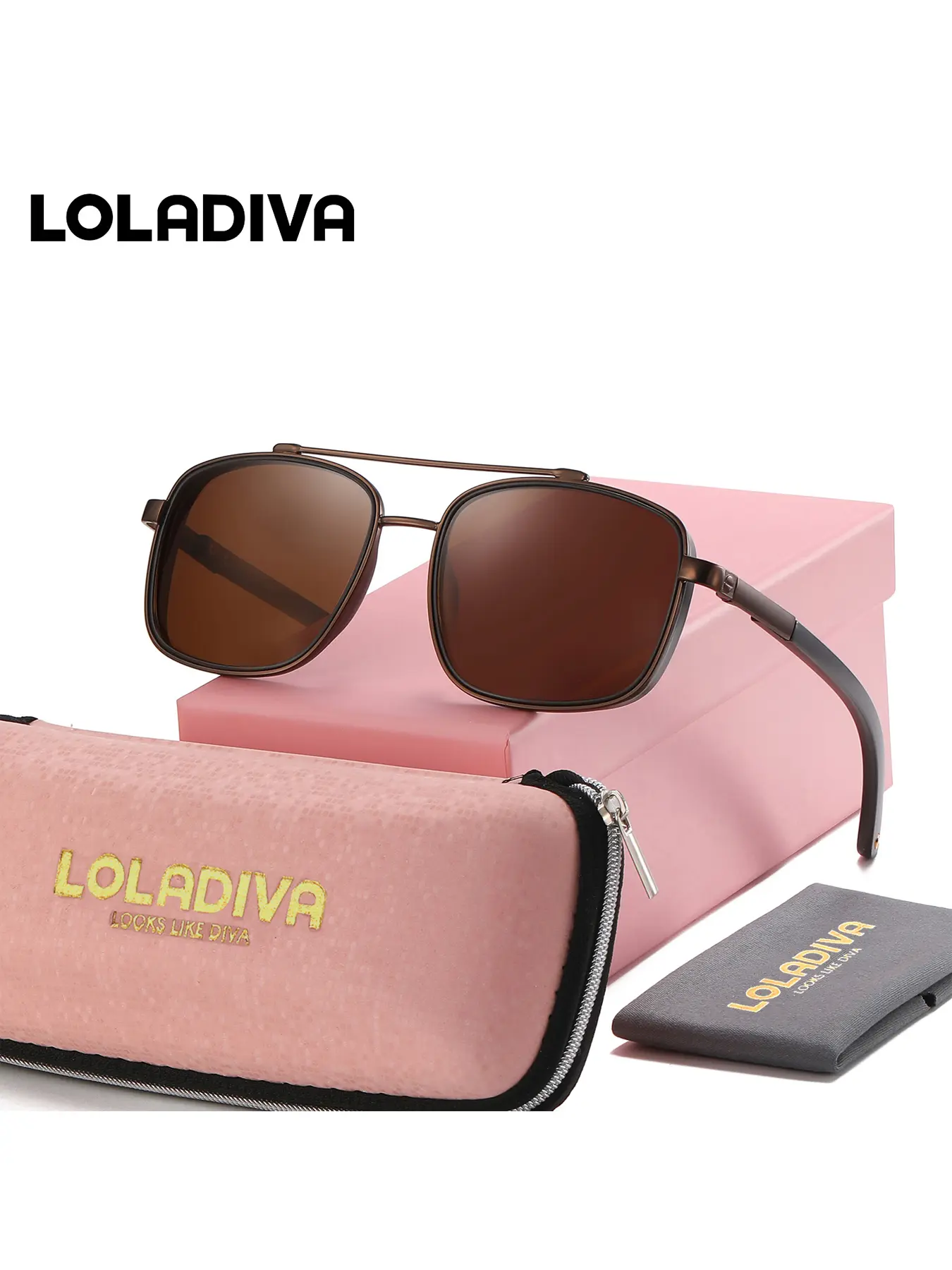 LOLADIVA Unisex High-End Craftsmanship Full Frame Sunglasses Casual Looking Design Square Frame Sunglasses UV400