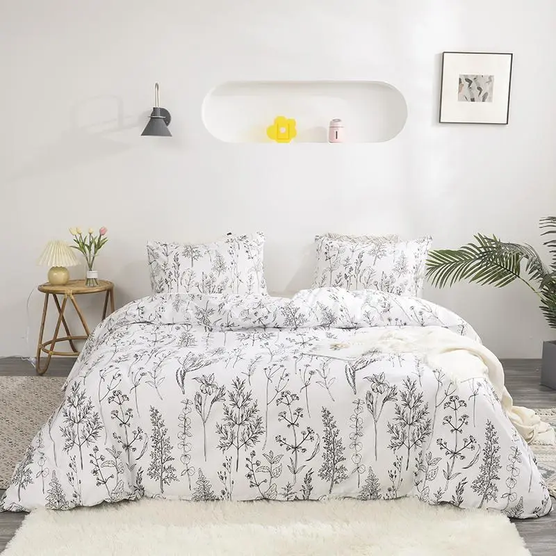 Floral Print Duvet Cover Set, 3 Counts/set Including 1 Count Duvet Cover & 2 Counts Pillowcase without Filler, Summer Soft Comfortable Bedding Set for