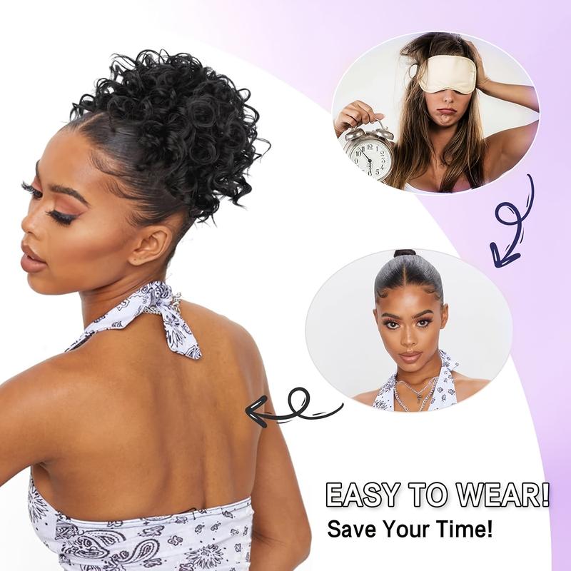 Elegant Short Curly Ponytail Extension, Elastic Drawstring Messy Bun, Quality Synthetic Hair Bun for Women, Suitable for Damaged Hair, Easy to Apply, Daily Use Wave Wig