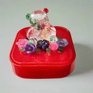 Large resin square jewelry/trinket box with bear & flowers lid