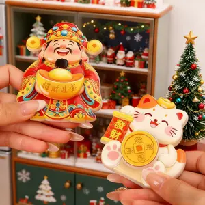 4pcs Creative New Year Christmas Decorations, Rotating Wealth God Figurine, Fridge Wall Window Door Decoration, Gift for Colleagues Parents Friends Kids, Chinese
