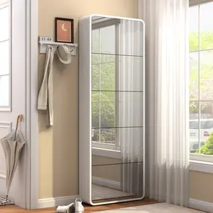 Modern Arc Design Shoe Cabinet with Full-Length Mirror