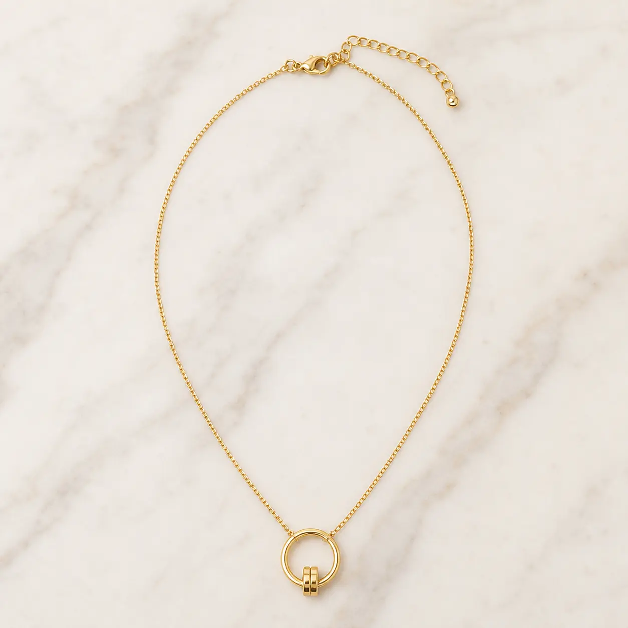 Minimal Gold Ring Pendant Necklace for Women, Simple Everyday Fashion Jewelry