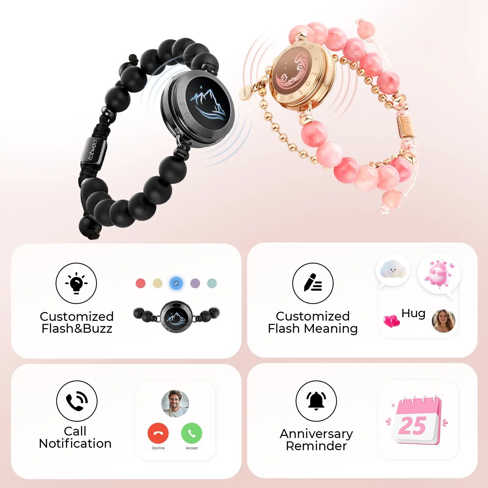 Totwoo Magic Smart Jewelry Long Distance Touch Bracelets with Matching  Beads Functional Love Connect Gift for Boyfriend Girlfriend or Family