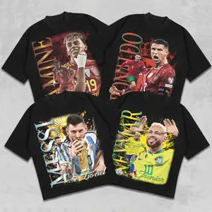 [Collection] Messi Ronaldo Neymar Lamine Yamal T-Shirt, CR7 NJR 10 7 19 Football Legends Tee, Retro Soccer Graphic World Champion 2026 Top, Vintage Washed Oversized Shirt, National Team Supporter Gear, Blokecore Men Women Short Sleeve Black Cotton Wear