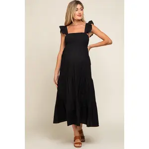 Black Sleeveless Tiered Maternity Maxi Dress