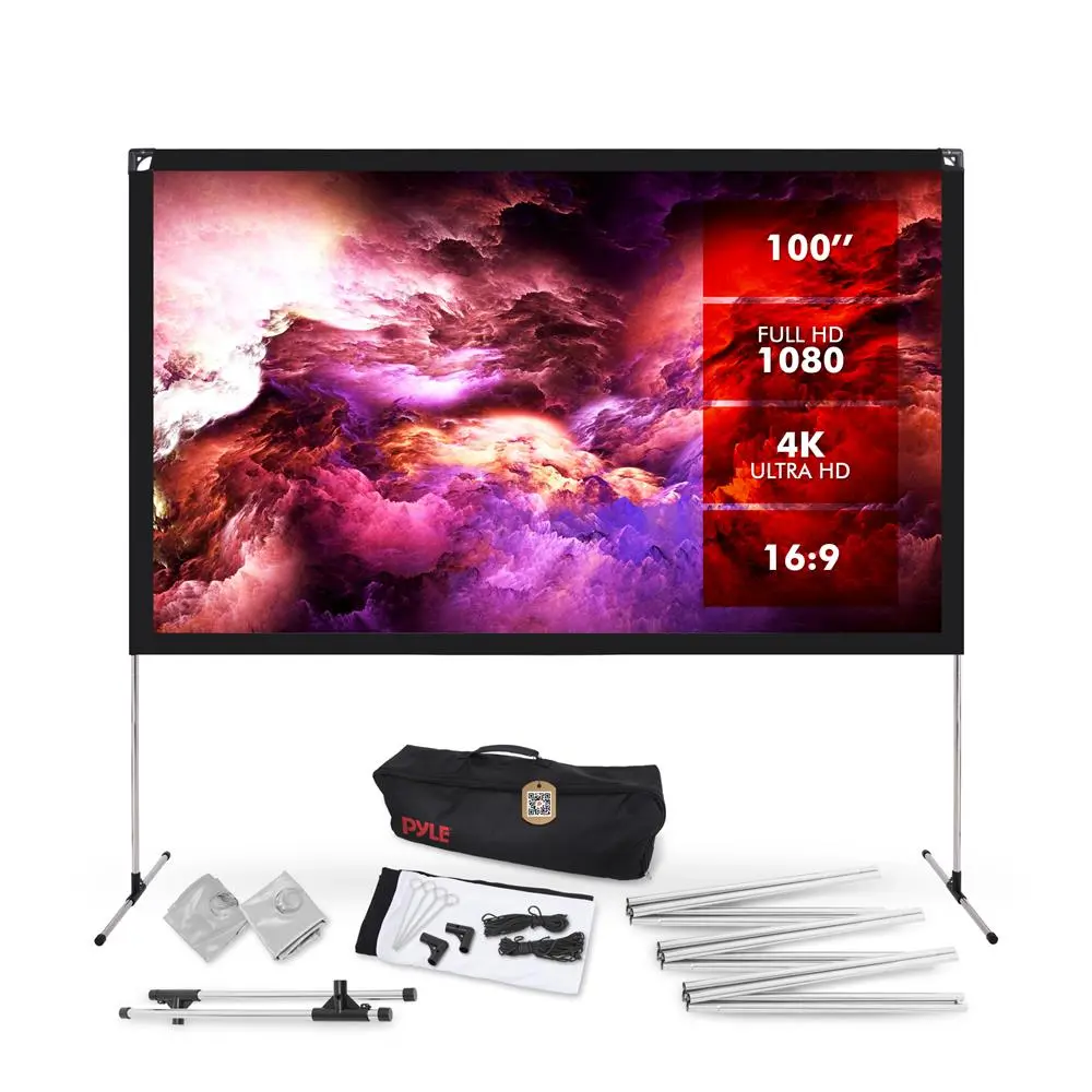 100” Foldable Projector Screen with Stand – White | HD 4K Matte Wrinkle-Free Movie Screen with 16:9 Wide Angle - Portable Indoor Outdoor Display Screen with Easy Setup Frame for Home Theater, Office Presentation & Travel Use
