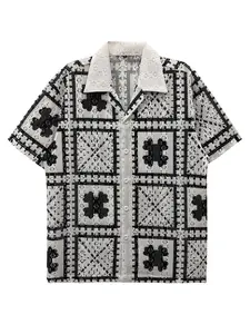 Unisex Printed Shirt, Menswear, Geometric Pattern, Boho Style, Hawaiian Fashion, Couple, Casual Vacation Wear, Valentine's Gift, Fitted Short Sleeve