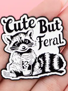 Adorable Raccoon Enamel Brooch, Fluffy Cartoon Animal & Quote Design Zinc Alloy Badge, Elegant Women's Backpack Sweater Fashion Accessory